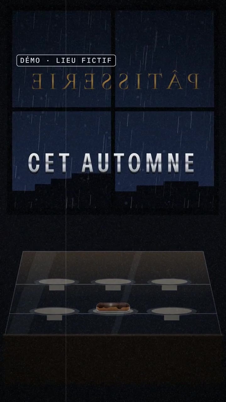 Démo : Nuit d’orage, un éclair au chocolat, la foudre : une fausse bande-annonce pour une pâtisserie inventée.