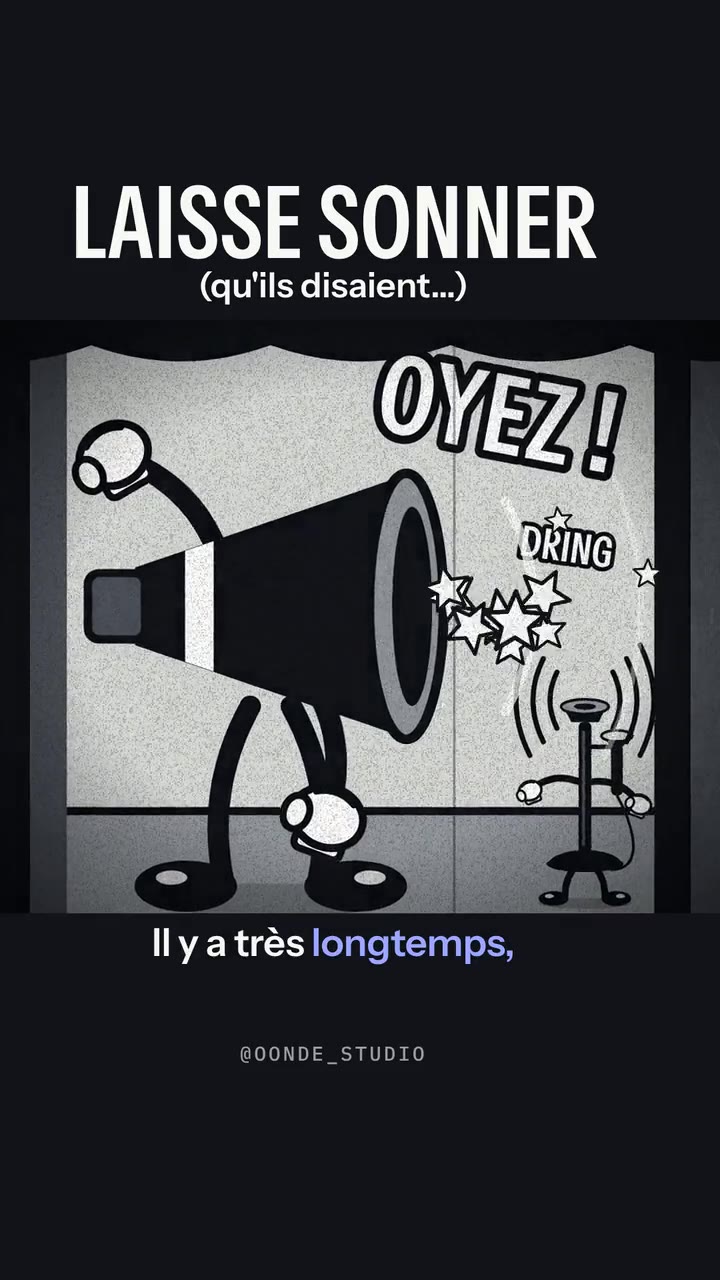 Démo : Un dessin animé rétro : des boutiques qui laissent sonner, puis le téléphone qui répond seul pour une pizzeria inventée.